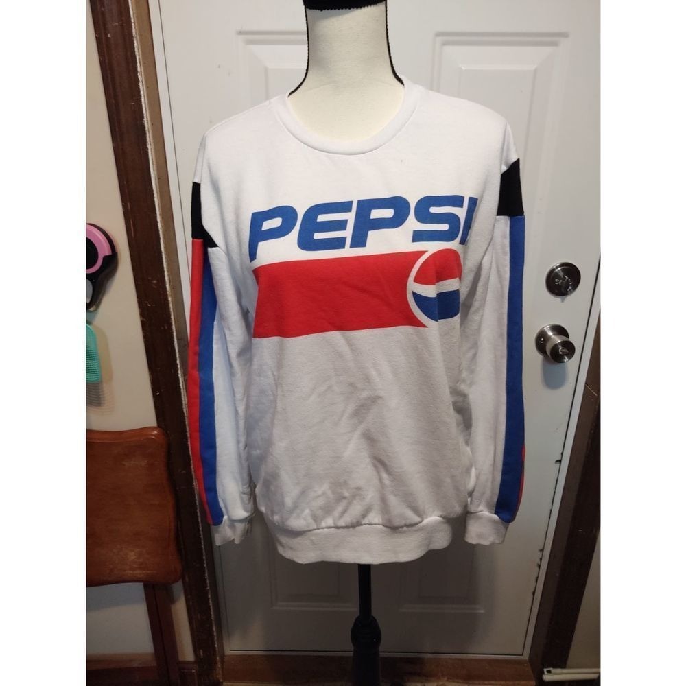 Pepsi Sweat Shirt White Size Small Graphic Print Long Sleeve